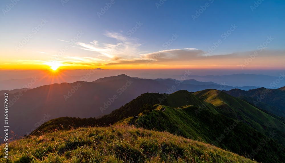 Obraz premium Panoramic mountain sunset vista