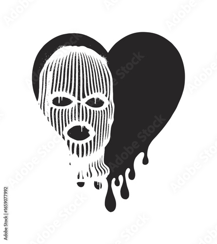 Ski Mask Balaclava Heart Silhouette Gangster Mask Vector Illustration With Transparent Background. Great for Print, Tattoo Flash