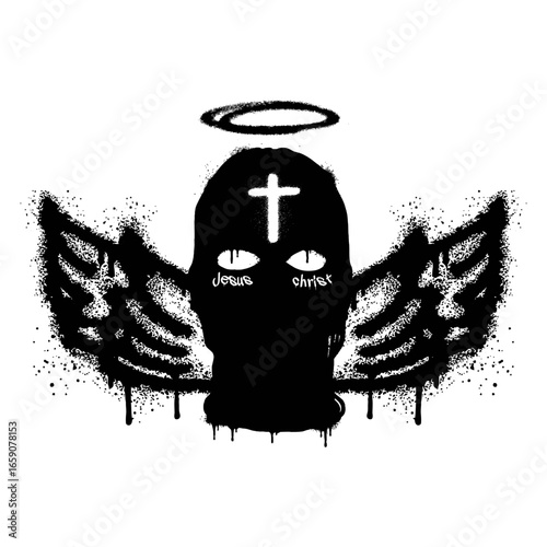 Ski Mask Balaclava Winged Angel Gangster Mask Vector Illustration With Transparent Background. Great for Print, Tattoo Flash