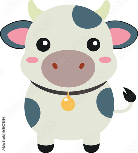 Cute anime cow, Cute anime cow with a bell on its neck, 