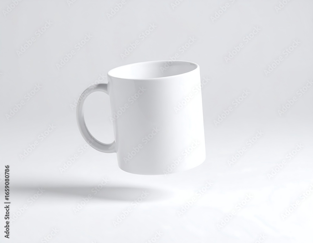 Fototapeta premium Minimalist Floating White Ceramic Mug Mockup on Clean Background