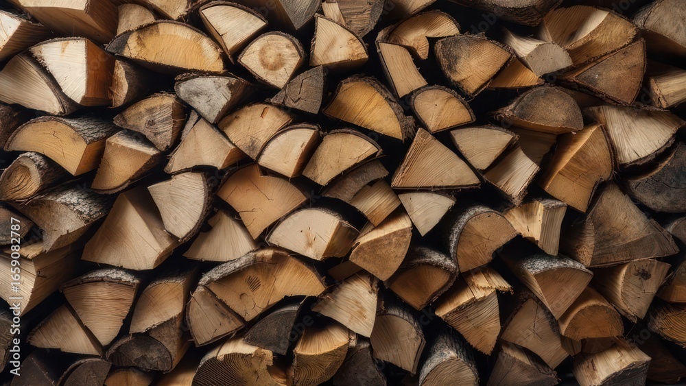 Warm Tones and Intricate Textures of Neatly Stacked Split Firewood Logs, Ready for Winter Warmth Warm Tones and Intricate Textures of Neatly Stacked Split Firewood Logs, Ready for Winter Warmth