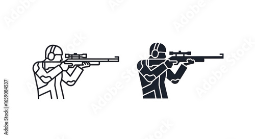 Minimalist Shooting Sport Icon Set – Outline and Solid Rifle Design