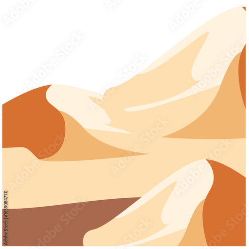 "Flat 2D illustration of orange desert sand dunes in minimal vector style, perfect for arid landscapes, geology backgrounds, travel, or natural design."