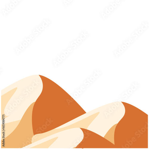 "Flat vector illustration of a large desert dune in orange tone, suitable for geology graphics, natural landscapes, arid environments, or outdoor design."
