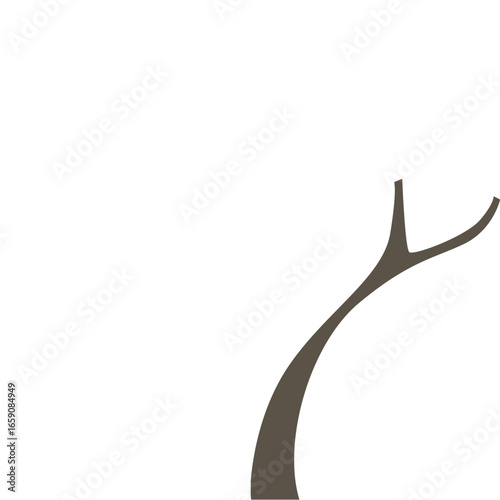 "Flat 2D illustration of a single brown tree branch in minimal natural style, symbolizing forest, nature, winter, outdoor, simplicity, environment, and landscape."
