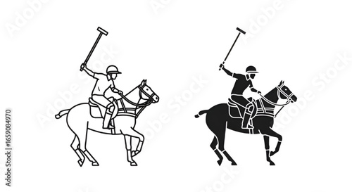 Minimalist Polo Horse Riding Sport Icon Set – Outline and Solid Design