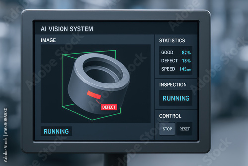 AI vision system processing defect detection in production industry with running inspection for quality control and speed monitoring