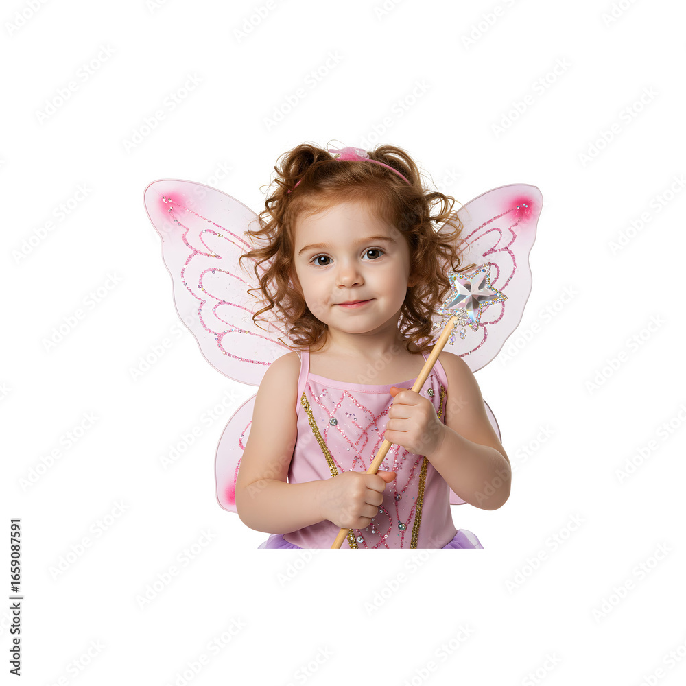 Fototapeta premium Cute little girl dressed as fairy in pink costume childhood fantasy playtime