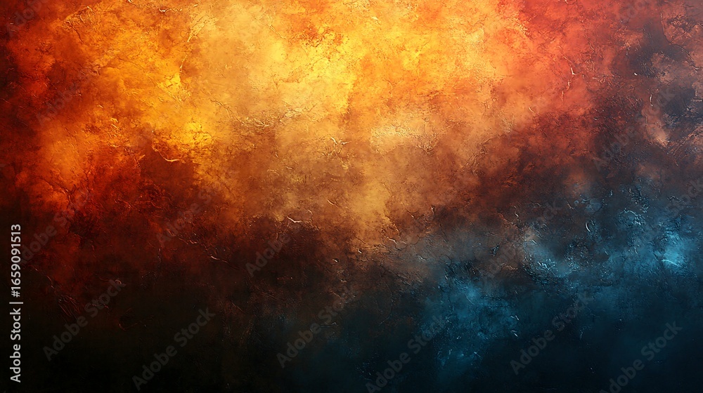 Obraz premium Fiery Abstract Cloudscape A Dramatic Display of Orange, Red, and Blue Hues, Perfect for Copy Space Backgrounds.