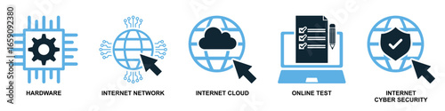 Set internet icon vector for global connectivity, web services, and online communication. This collection is ideal for illustrating digital networks, data transfer, and worldwide information access.