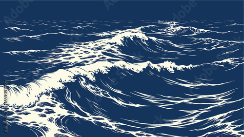 Aerial View of Ocean Waves and Foamy Sea Water