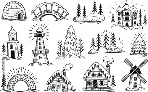 Winter Buildings And Structures Doodle Collection igloo