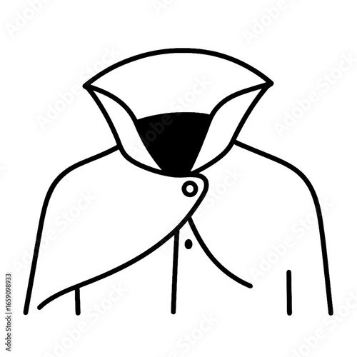 Headless horseman in high collar cape black outline minimalist Halloween portrait face obscured decapitated legendary isolated transparent design element