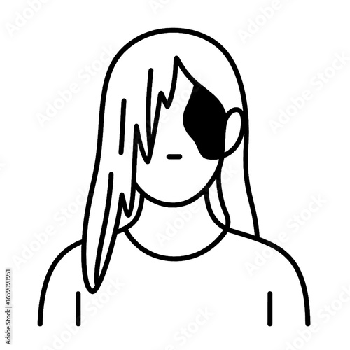 Phantom in tattered veil black outline minimalist Halloween portrait face obscured sorrowful wraith isolated transparent design element