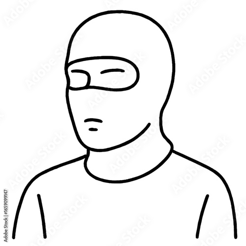 Man in balaclava black outline minimalist portrait face obscured tactical mysterious isolated transparent design element