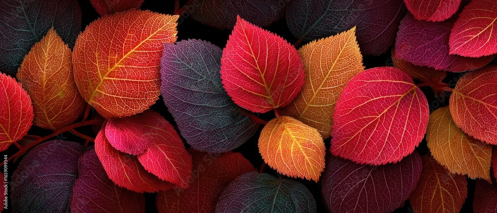 Fototapeta premium Vibrant autumn leaves in red, orange, and purple hues