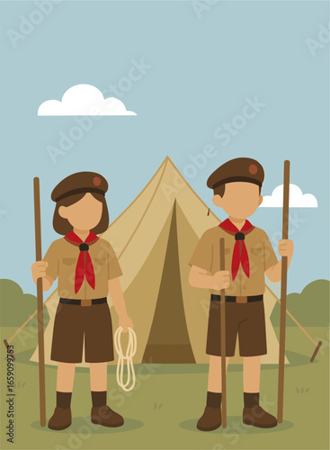 illustration of boy and girl scouts
