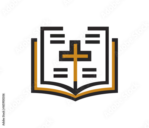 Open book with golden cross symbol