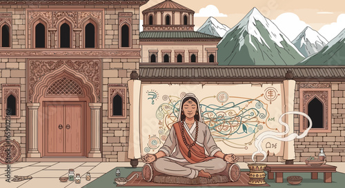 Meditative serenity: A journey towards enlightenment amidst architectural grandeur