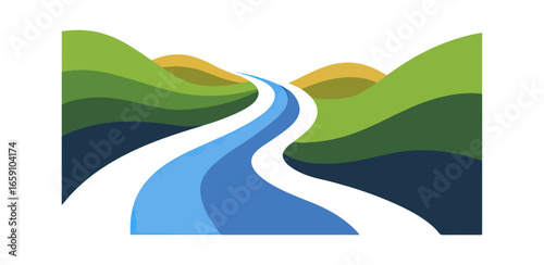 Abstract river and hills graphic illustration