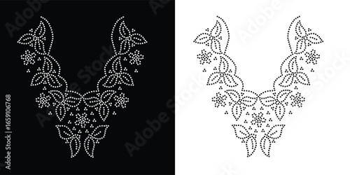 Rhinestone hotfix transfer design.Abstract beautiful glitter appliqué rhinestone motif vector design, Unique modern rhinestone flower vector design,