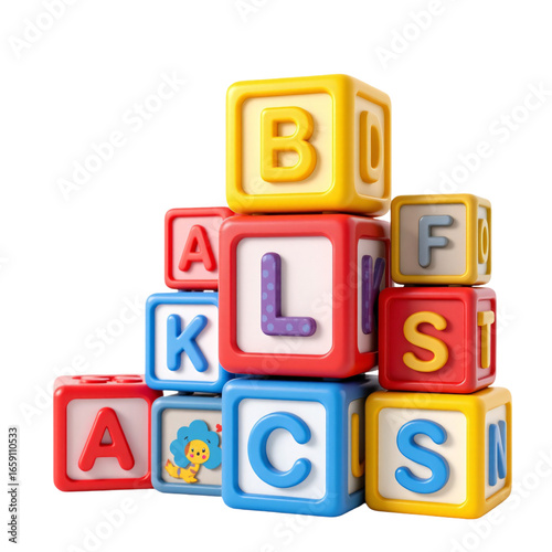 Playing with colorful alphabet blocks indoor playroom toy photography bright environment close-up view child development concept
