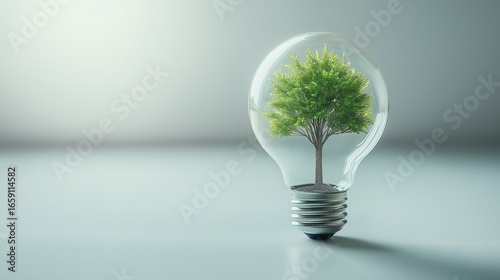 Green Tree Growing Inside Light Bulb Eco Innovation Renewable Energy Environmental Solution Sustainability Concept Creative Thinking Idea