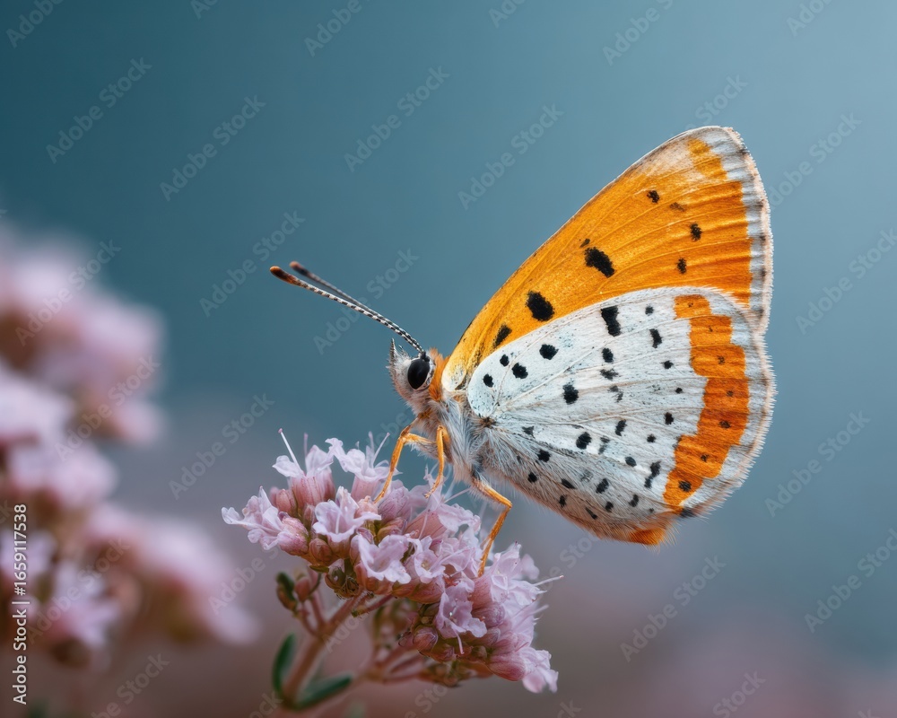 Obraz premium High-Quality Pollinator Friendly Butterfly on Thyme Flowers Modern Botanical Content for Eco Marketing and Inspiring Nature Social Media Campaigns