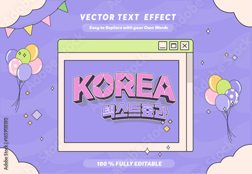 Editable text effect Korean Movie - K-Drama 3d cartoon template style premium vector	