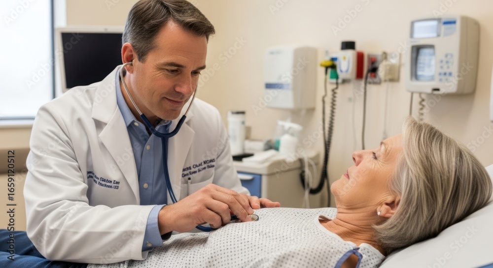 Fototapeta premium A doctor examining a patient in a medical setting.