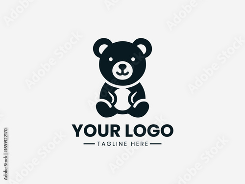 Playful baby bear mascot with friendly wave and cheerful expression in vector logo
