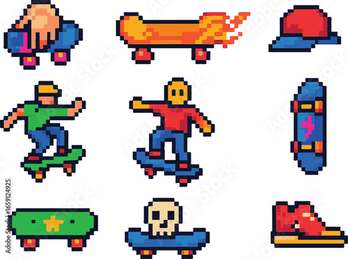 skaters pixel art, eps 10 illustration