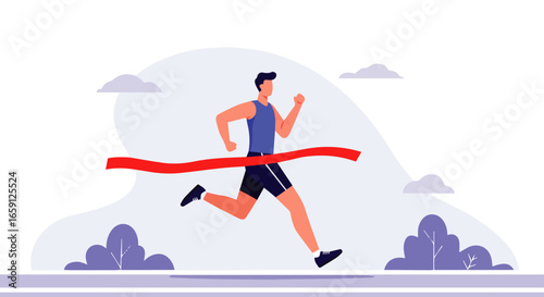 Man Sprinting Finish Ribbon Graphic