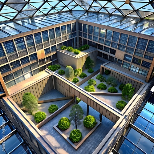 Modern Building Interior: An eye-level, geometrically stunning modern interior.