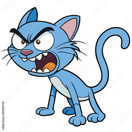 Angry blue cartoon cat vector