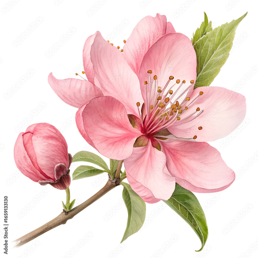 Obraz premium Watercolor Pink flower illustration botanical. isolated on transparent background