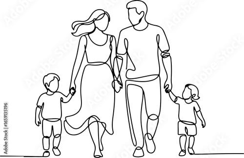 a happy family consisting of two parents and two young children