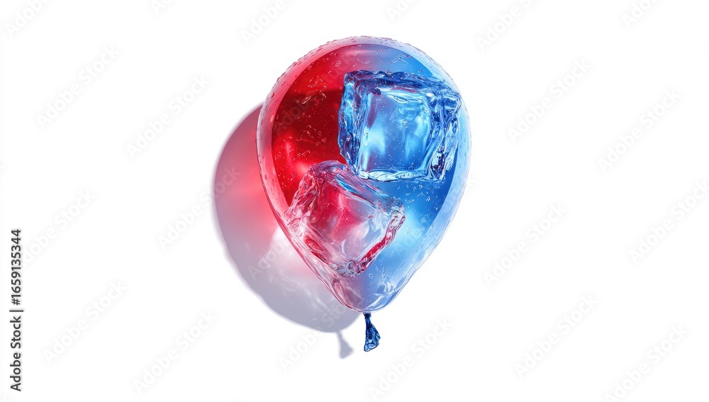 Fototapeta premium Red and blue balloon filled with ice cubes