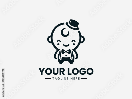 Dapper gentleman baby with bowtie and mustache in sophisticated vector logo