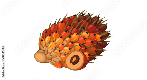 Palm Fruit Cluster Vector Illustration for Tropical Agriculture Products
