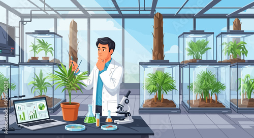 Botanical Scientist Analyzing Plant Growth in a Modern Research Laboratory