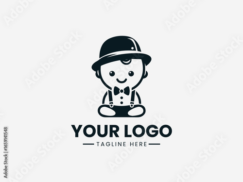 Dapper gentleman baby with bowtie and mustache in sophisticated vector logo