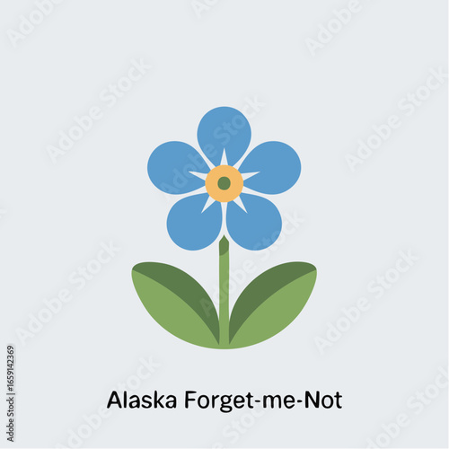 Charming minimalist Alaska forget-me-not icon evoking arctic memory for stickers and stationery