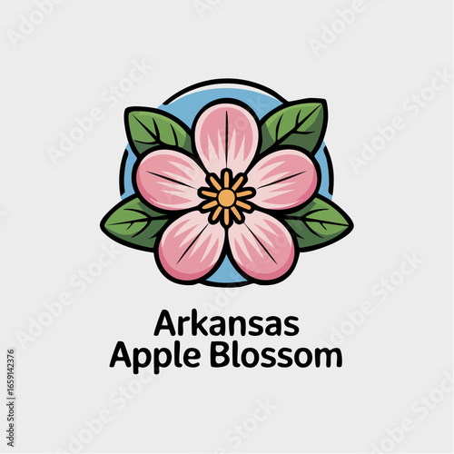 Delicate minimalist Arkansas apple blossom icon for fresh-start stationery and stickers
