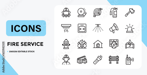 Fire safety and emergency response line icons set vector illustration
