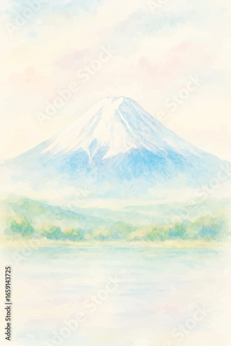 soft bright watercolor background of mount fuji