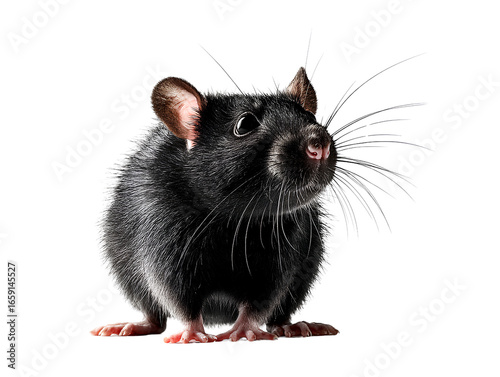 Side-Angle View of Black Rat Standing Upright, Natural Pose, Isolated on Transparent Background
