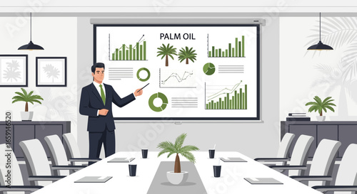 Palm Oil Market Analysis Presentation in Modern Conference Room Illustration