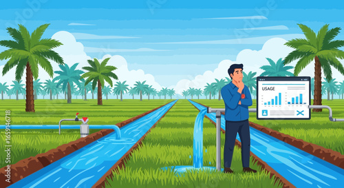 Smart irrigation and water management for agriculture analysis with data graphs